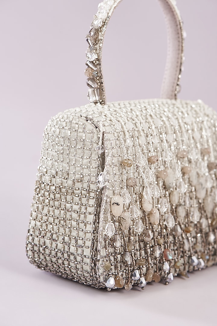 Ivory Satin Hand Embroidered Mini Bag by Lovetobag at Pernia's Pop Up Shop