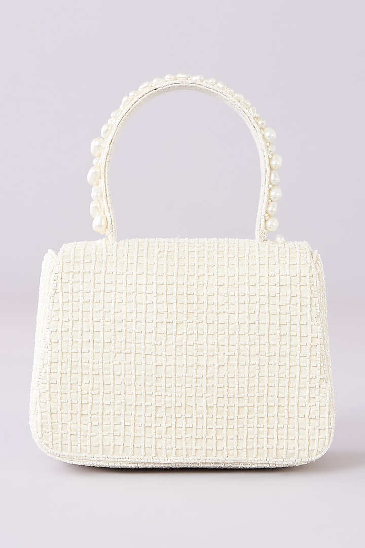 Pristine Ivory Satin Hand Embroidered Clutch by Lovetobag at Pernia's Pop Up Shop