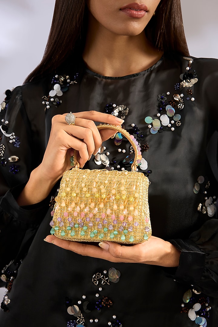Pastel & Multi-Colored Satin Hand Embroidered Mini Bag by Lovetobag at Pernia's Pop Up Shop