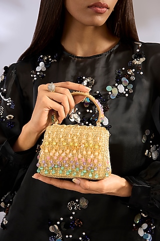 Pastel & Multi-Colored Satin Hand Embroidered Mini Bag by Lovetobag