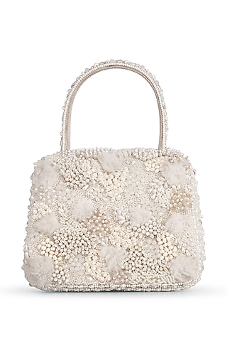 Pristine Ivory Satin Crystal Embellished Mini Bag by Lovetobag