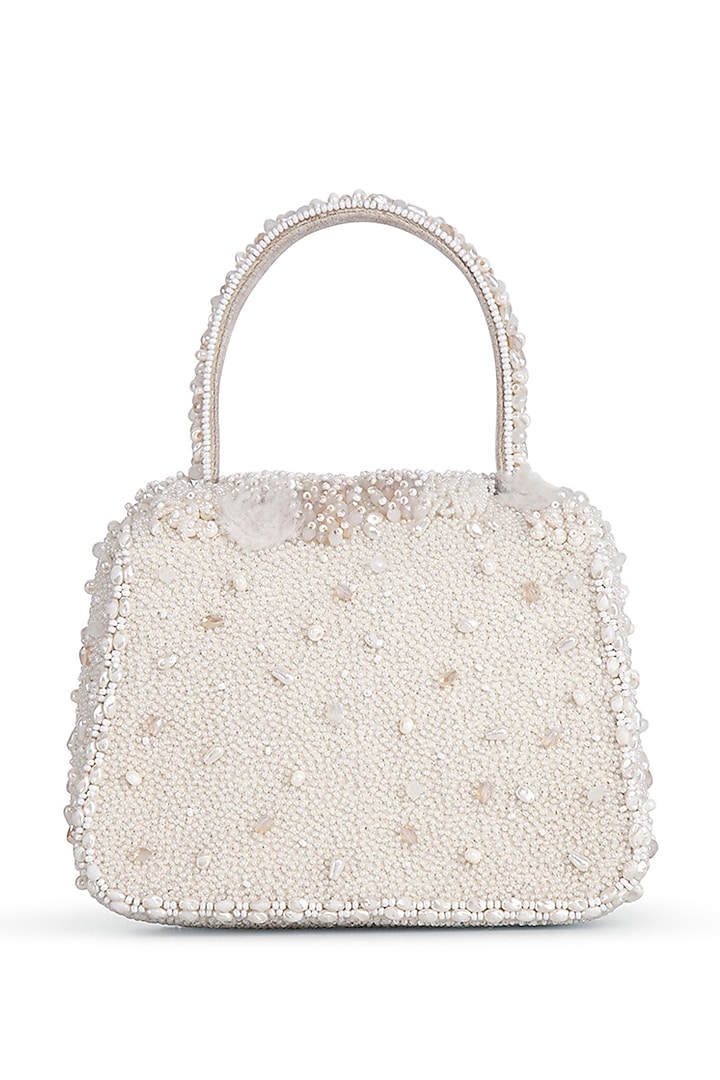 Pristine Ivory Satin Crystal Embellished Mini Bag by Lovetobag at Pernia's Pop Up Shop
