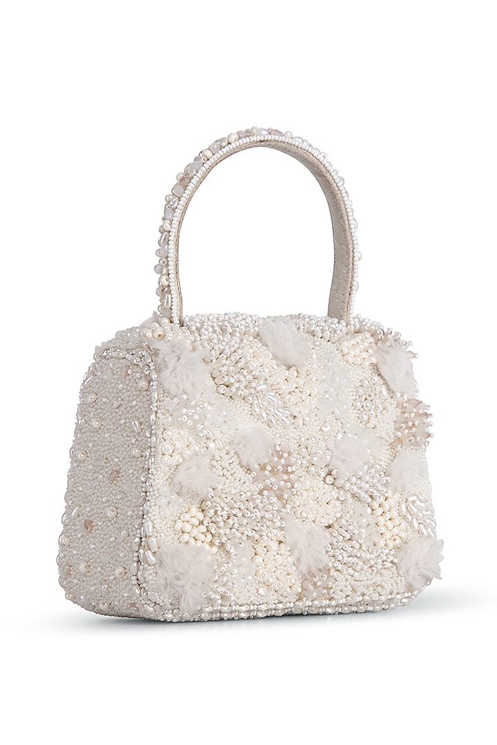 Pristine Ivory Satin Crystal Embellished Mini Bag by Lovetobag at Pernia's Pop Up Shop
