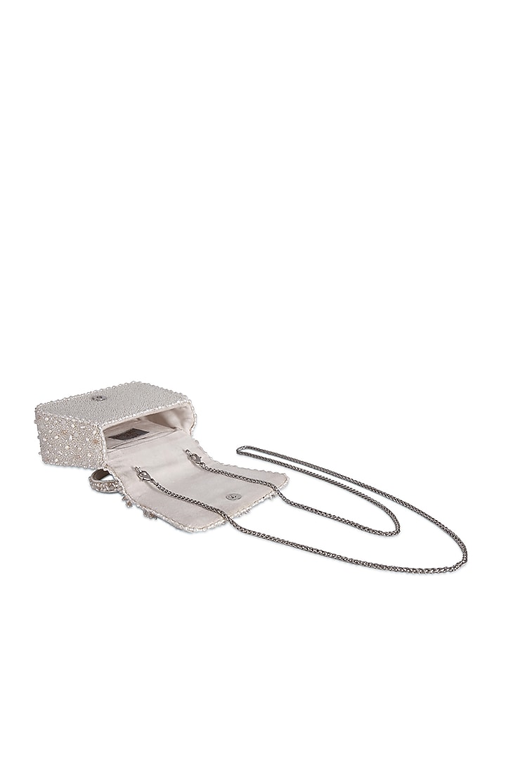 Pristine Ivory Satin Crystal Embellished Mini Bag by Lovetobag at Pernia's Pop Up Shop