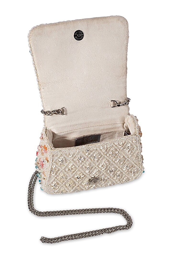 Multi-Colored Satin Pearl & Semi-Precious Stone Work Trapezium Bag by Lovetobag at Pernia's Pop Up Shop