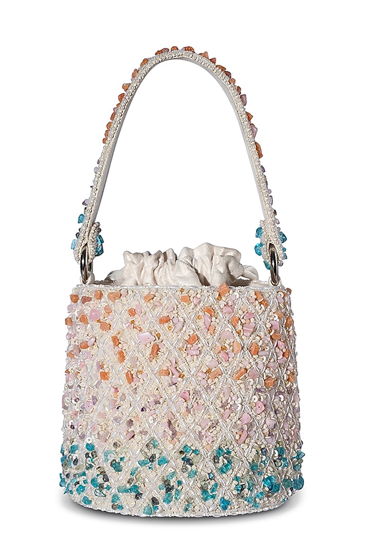 Multi-Colored Ombre Satin Pearl Embellished Bucket Bag by Lovetobag at Pernia's Pop Up Shop