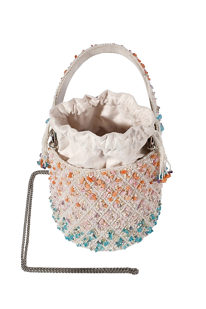Multi-Colored Ombre Satin Pearl Embellished Bucket Bag by Lovetobag at Pernia's Pop Up Shop