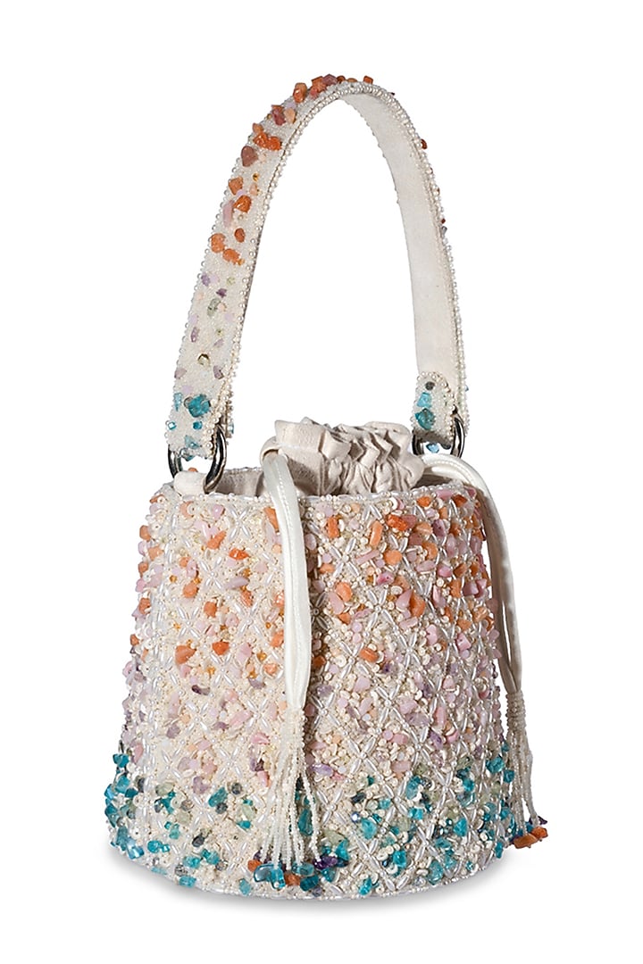 Multi-Colored Ombre Satin Pearl Embellished Bucket Bag by Lovetobag at Pernia's Pop Up Shop