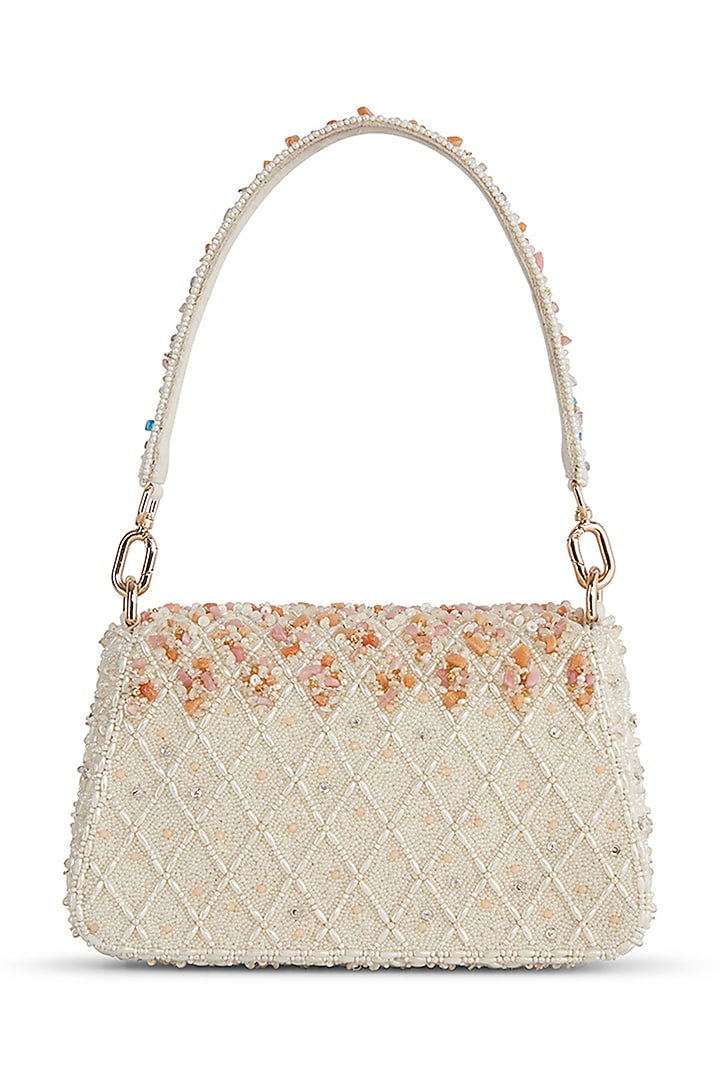 Multi-Colored Satin Pearl & Semi-Precious Stone Work Trapezium Bag by Lovetobag at Pernia's Pop Up Shop