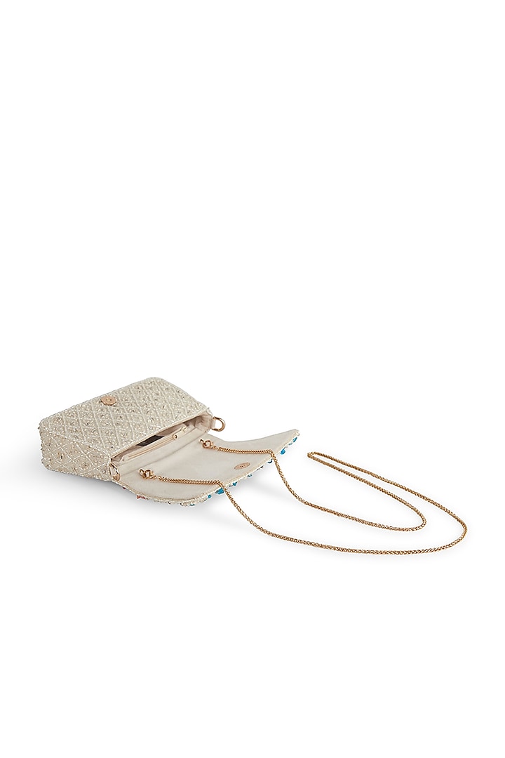 Multi-Colored Satin Pearl & Semi-Precious Stone Work Trapezium Bag by Lovetobag at Pernia's Pop Up Shop