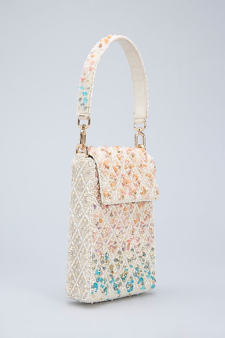 Multi-Colored Satin Pearl Embellished Long Trapezium Bag by Lovetobag at Pernia's Pop Up Shop