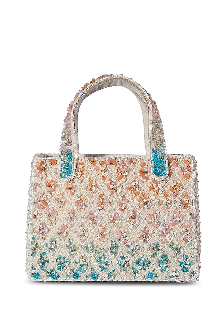 Multi-Colored Ombre Satin Pearl Embellished Bucket Bag by Lovetobag at Pernia's Pop Up Shop