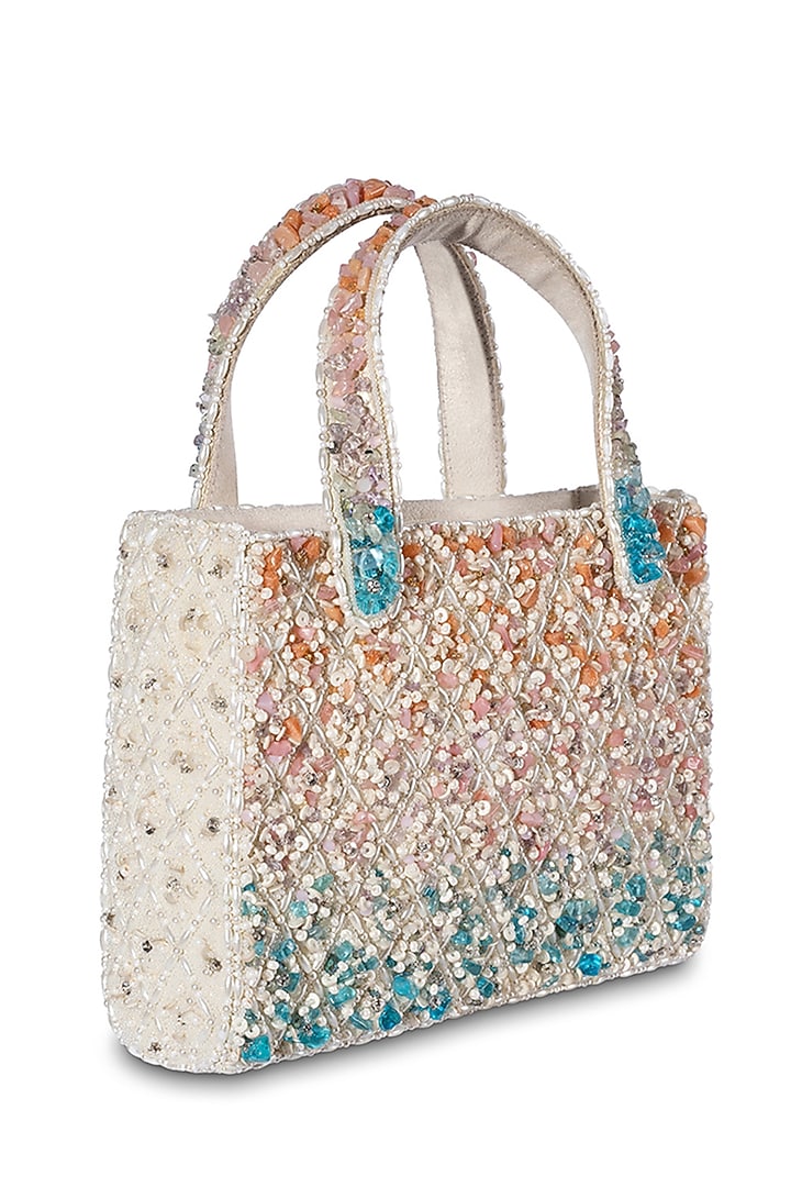 Multi-Colored Ombre Satin Pearl Embellished Bucket Bag by Lovetobag at Pernia's Pop Up Shop
