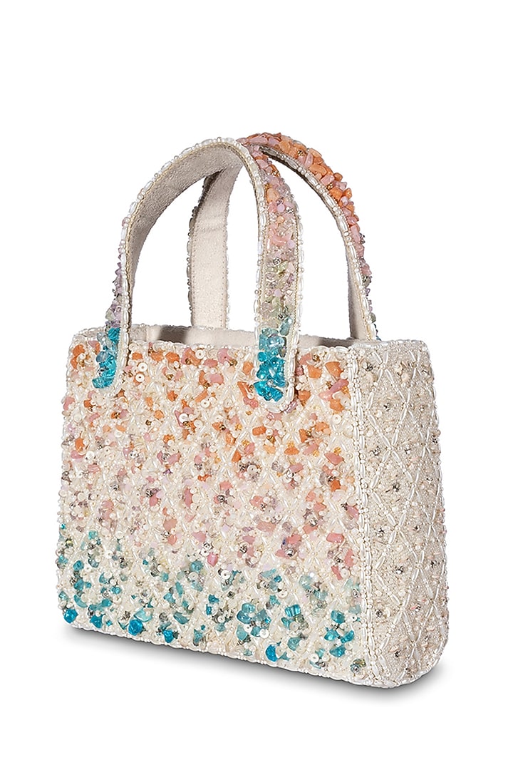Multi-Colored Ombre Satin Pearl Embellished Bucket Bag by Lovetobag at Pernia's Pop Up Shop