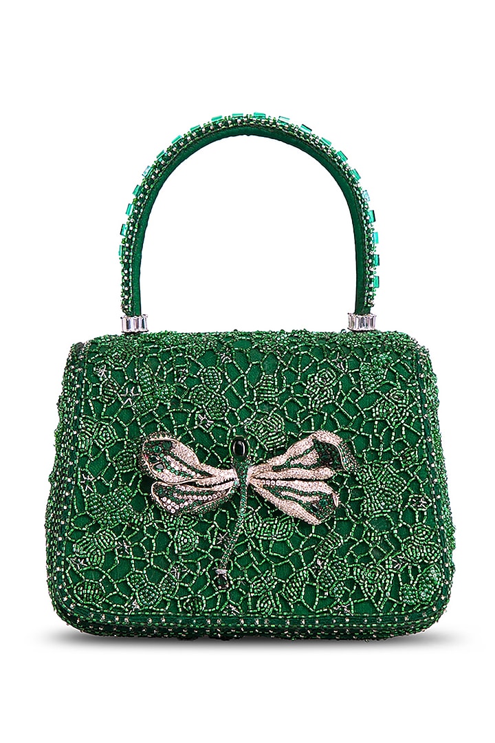 Emerald Green Satin Zircon Embellished Mini Bag by Lovetobag at Pernia's Pop Up Shop