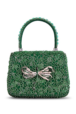 Emerald Green Satin Zircon Embellished Mini Bag by Lovetobag