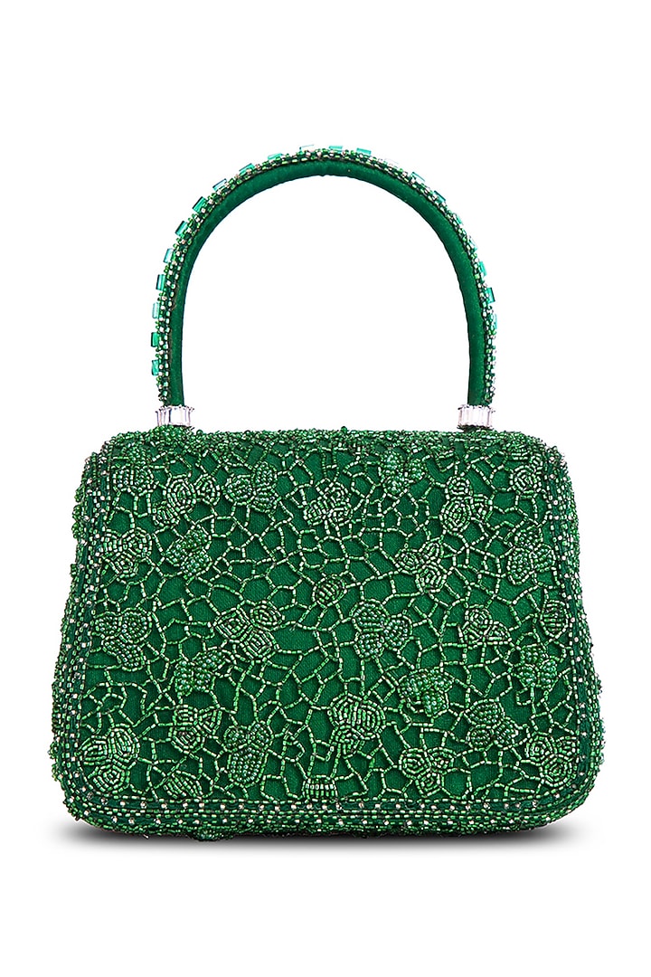 Emerald Green Satin Zircon Embellished Mini Bag by Lovetobag at Pernia's Pop Up Shop