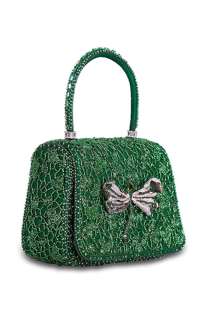 Emerald Green Satin Zircon Embellished Mini Bag by Lovetobag at Pernia's Pop Up Shop
