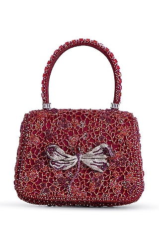 Ruby Red Satin Zircon Embellished Mini Bag by Lovetobag