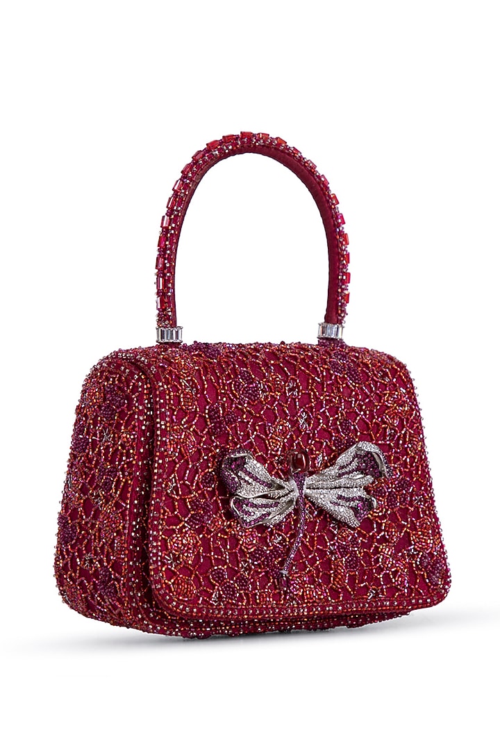 Ruby Red Satin Zircon Embellished Mini Bag by Lovetobag at Pernia's Pop Up Shop