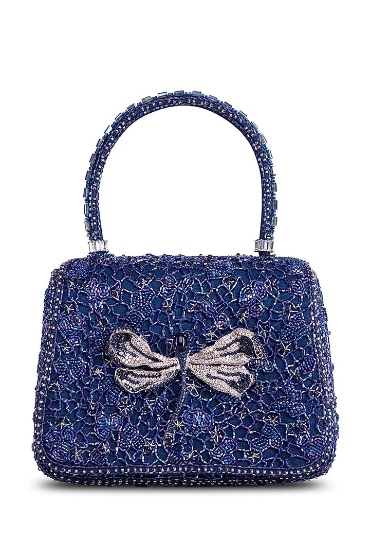 Topaz Blue Satin Zircon Embellished Mini Bag by Lovetobag at Pernia's Pop Up Shop