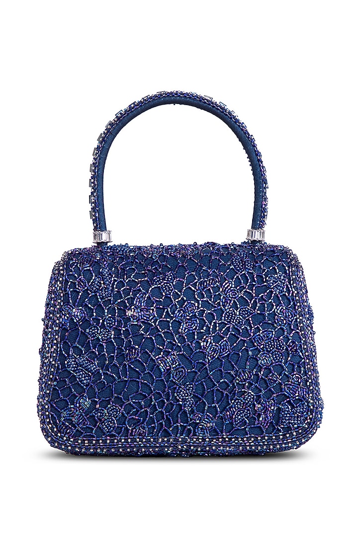 Topaz Blue Satin Zircon Embellished Mini Bag by Lovetobag at Pernia's Pop Up Shop