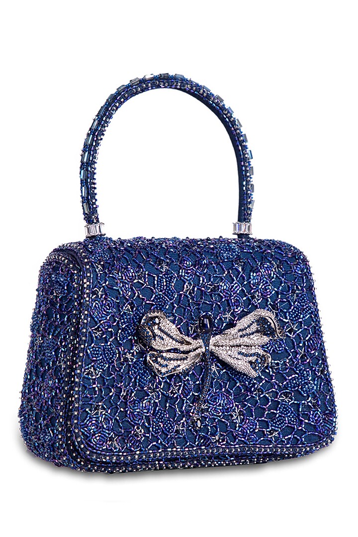 Topaz Blue Satin Zircon Embellished Mini Bag by Lovetobag at Pernia's Pop Up Shop
