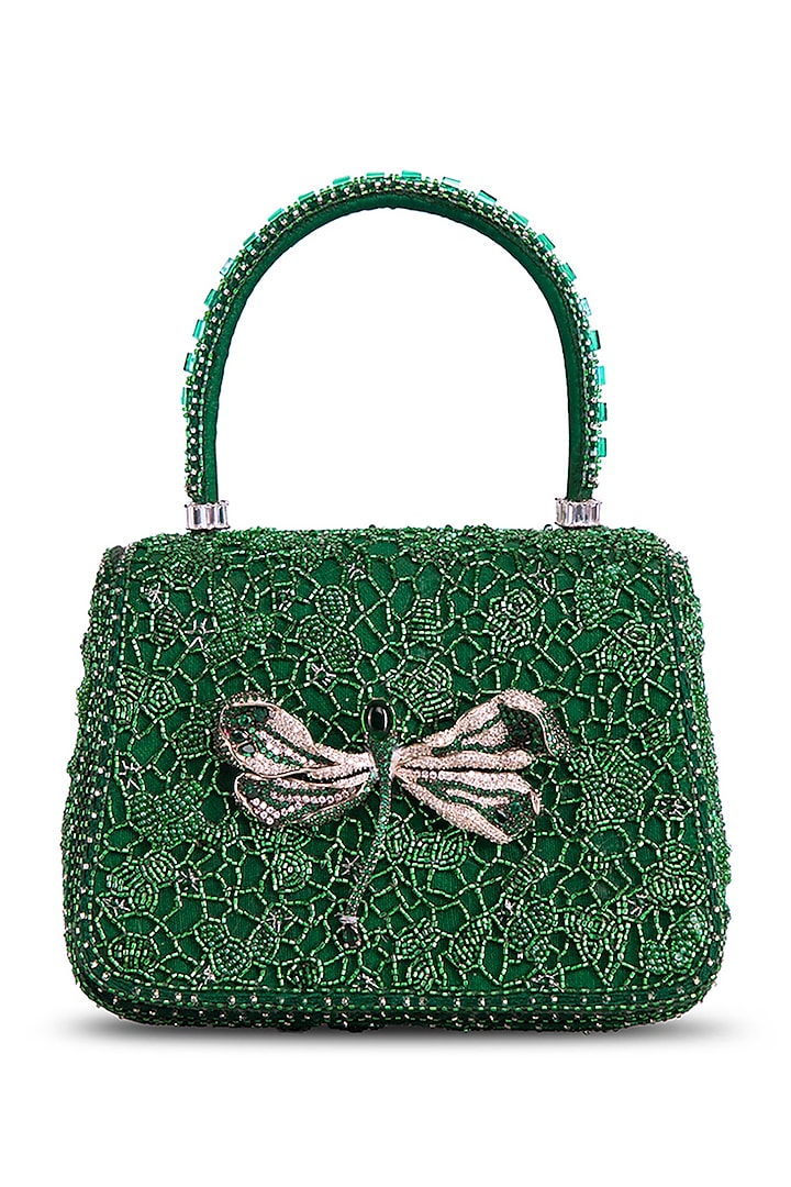 Emerald Green Satin Zircon Embellished Mini Bag by Lovetobag at Pernia's Pop Up Shop