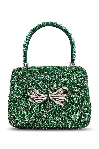 Emerald Green Satin Zircon Embellished Mini Bag by Lovetobag
