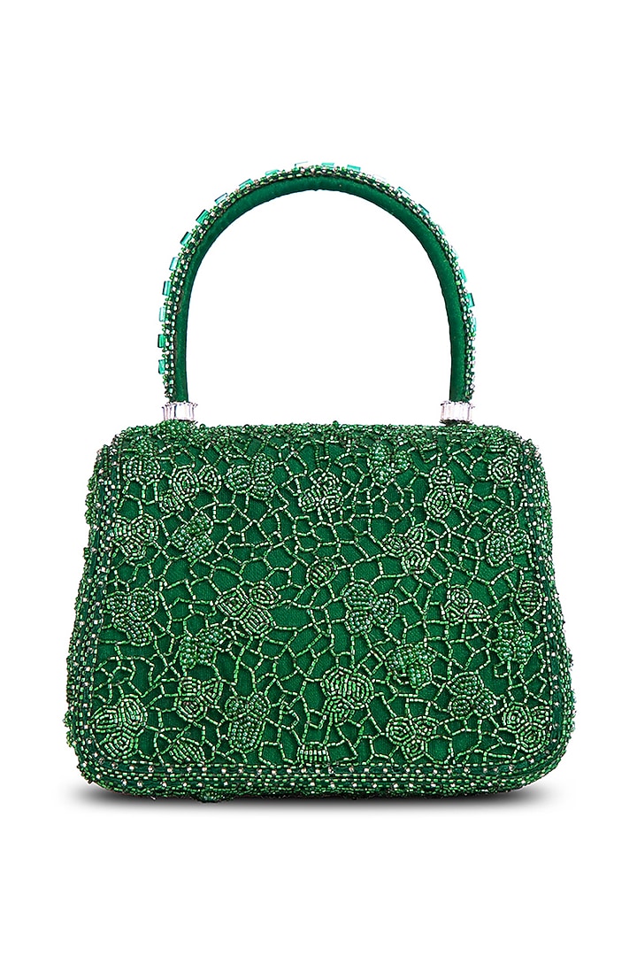 Emerald Green Satin Zircon Embellished Mini Bag by Lovetobag at Pernia's Pop Up Shop