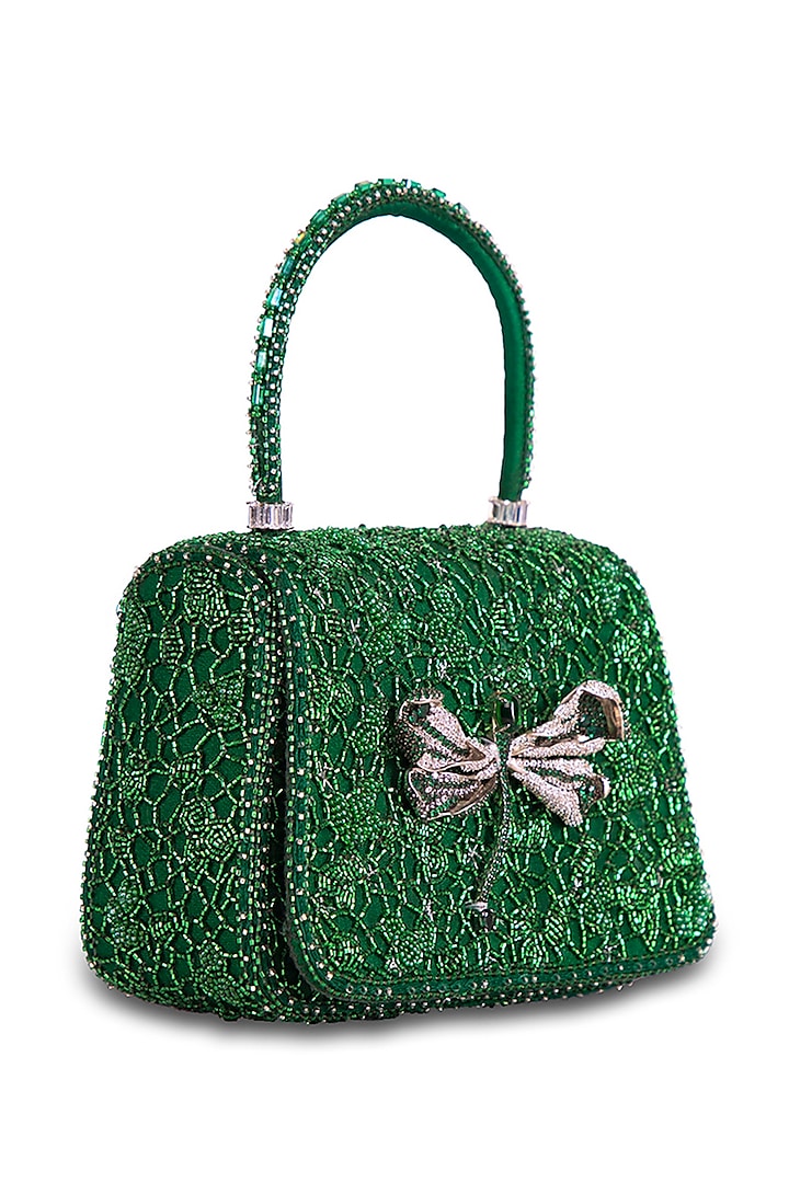 Emerald Green Satin Zircon Embellished Mini Bag by Lovetobag at Pernia's Pop Up Shop