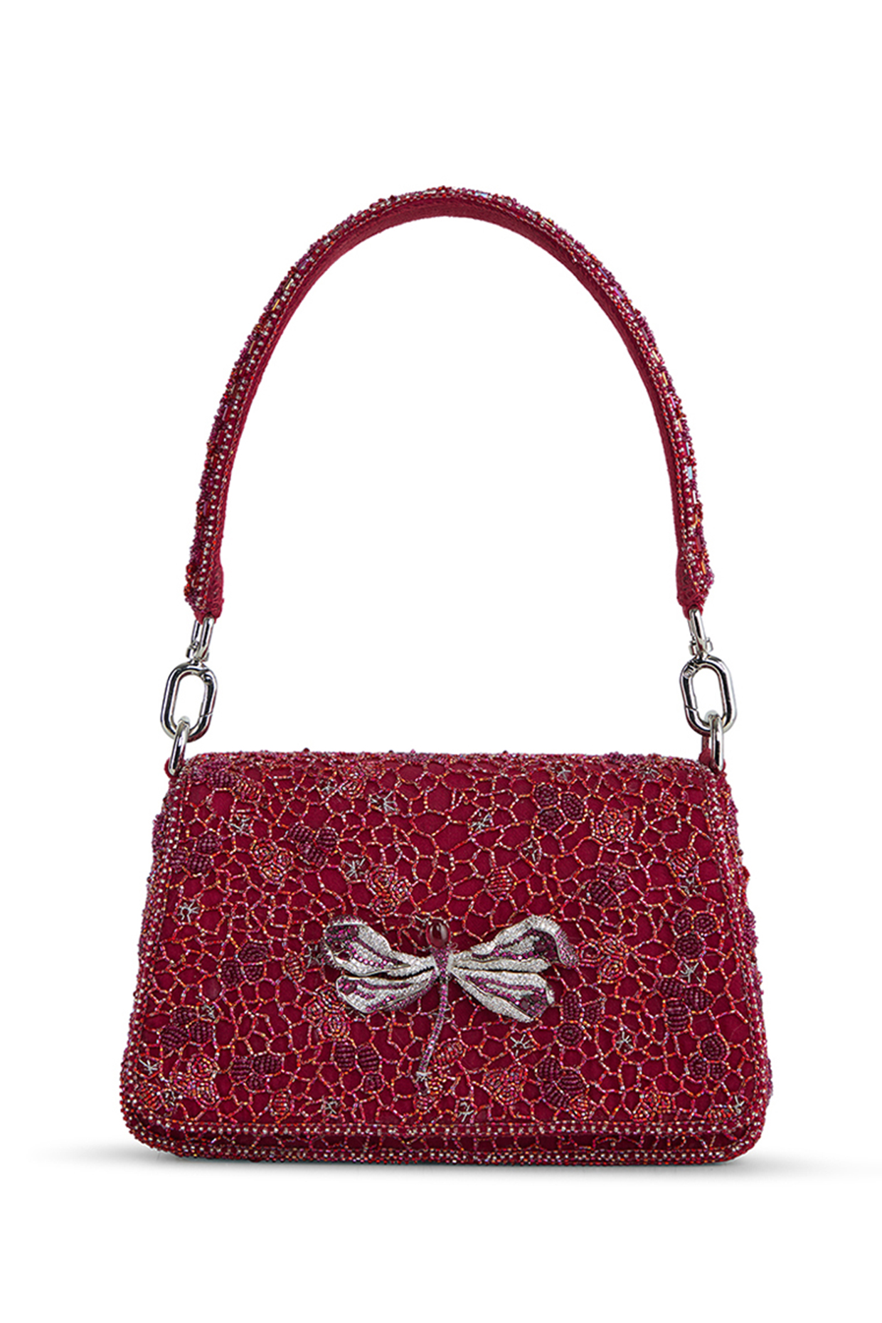 Ruby Red Satin Zircon Embellished Handbag by Lovetobag at Pernia's Pop Up Shop