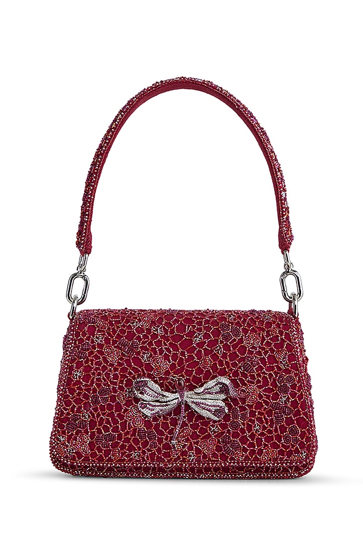 Ruby Red Satin Zircon Embellished Handbag by Lovetobag at Pernia's Pop Up Shop