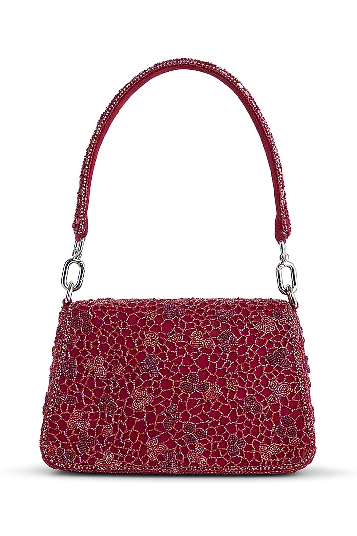 Ruby Red Satin Zircon Embellished Handbag by Lovetobag at Pernia's Pop Up Shop