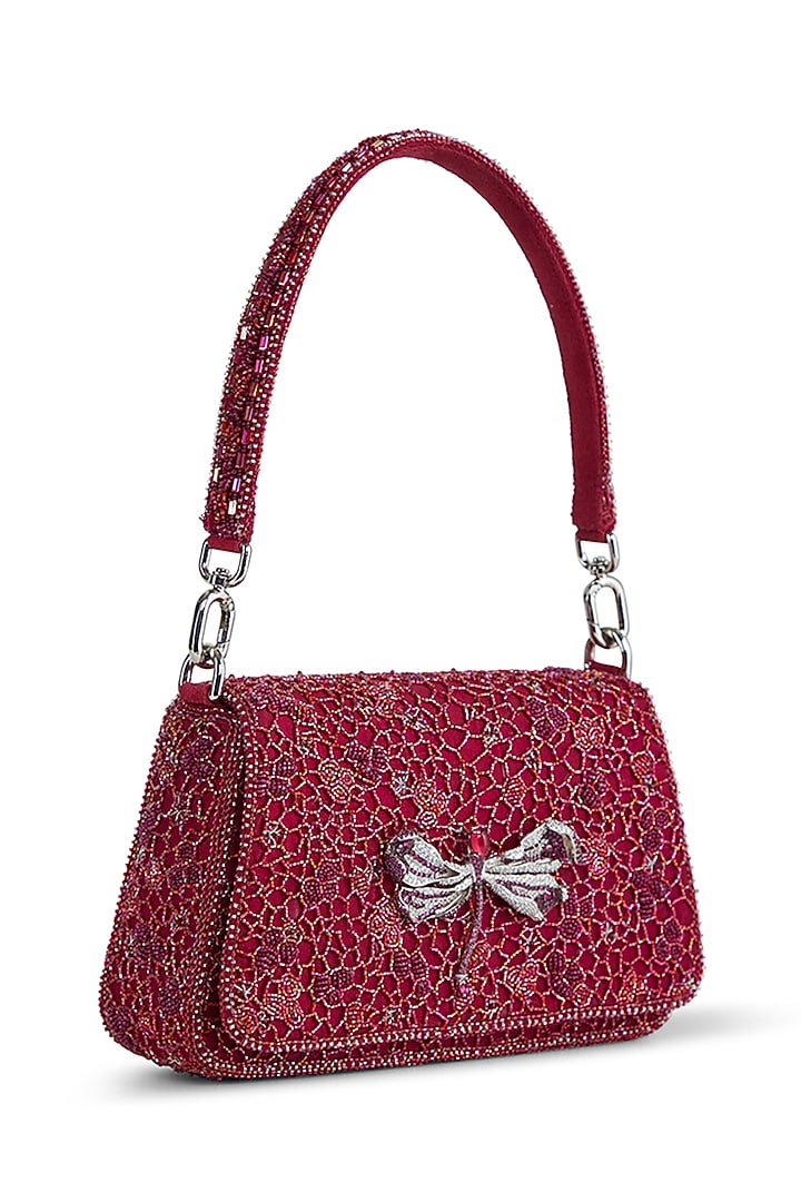 Ruby Red Satin Zircon Embellished Handbag by Lovetobag at Pernia's Pop Up Shop