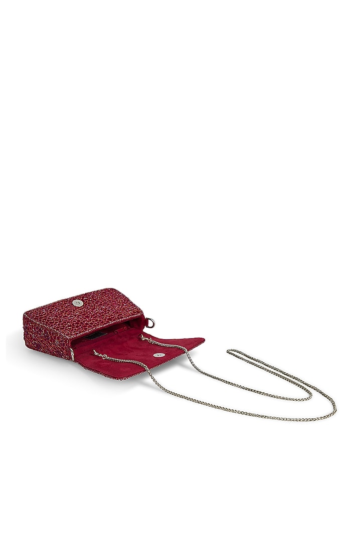 Ruby Red Satin Zircon Embellished Handbag by Lovetobag at Pernia's Pop Up Shop