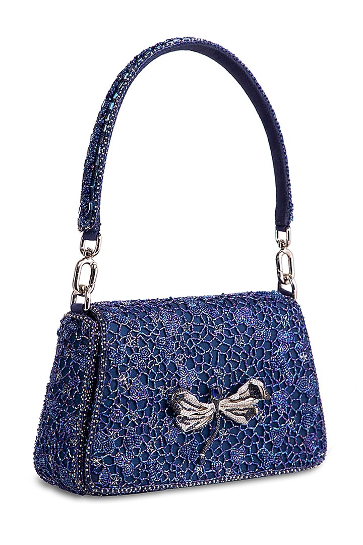 Topaz Blue Satin Zircon Embellished Handbag by Lovetobag at Pernia's Pop Up Shop
