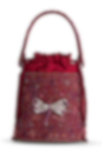 Ruby Red Satin Zircon Embellished Bucket Bag by Lovetobag at Pernia's Pop Up Shop