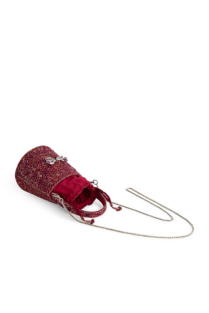 Ruby Red Satin Zircon Embellished Bucket Bag by Lovetobag at Pernia's Pop Up Shop