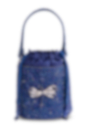 Topaz Blue Satin Zircon Embellished Bucket Bag by Lovetobag at Pernia's Pop Up Shop