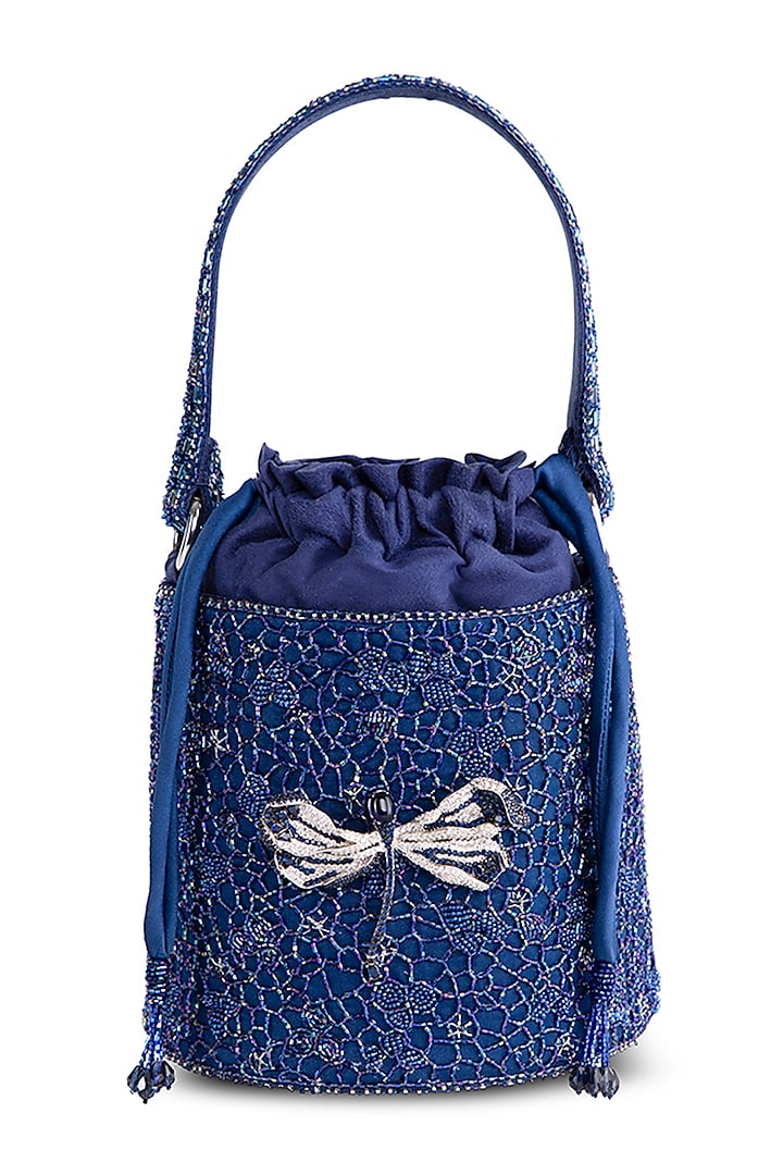 Topaz Blue Satin Zircon Embellished Bucket Bag by Lovetobag at Pernia's Pop Up Shop