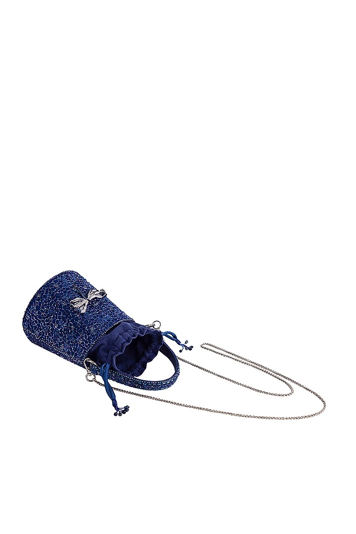 Topaz Blue Satin Zircon Embellished Bucket Bag by Lovetobag at Pernia's Pop Up Shop