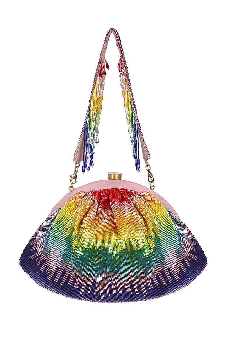 Multi-Colored Satin Hand Embroidered Pouch by Lovetobag at Pernia's Pop Up Shop