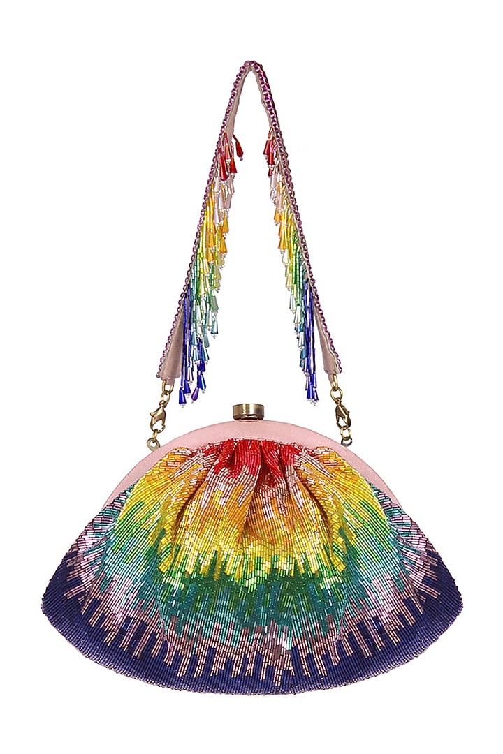 Multi-Colored Satin Hand Embroidered Pouch by Lovetobag at Pernia's Pop Up Shop