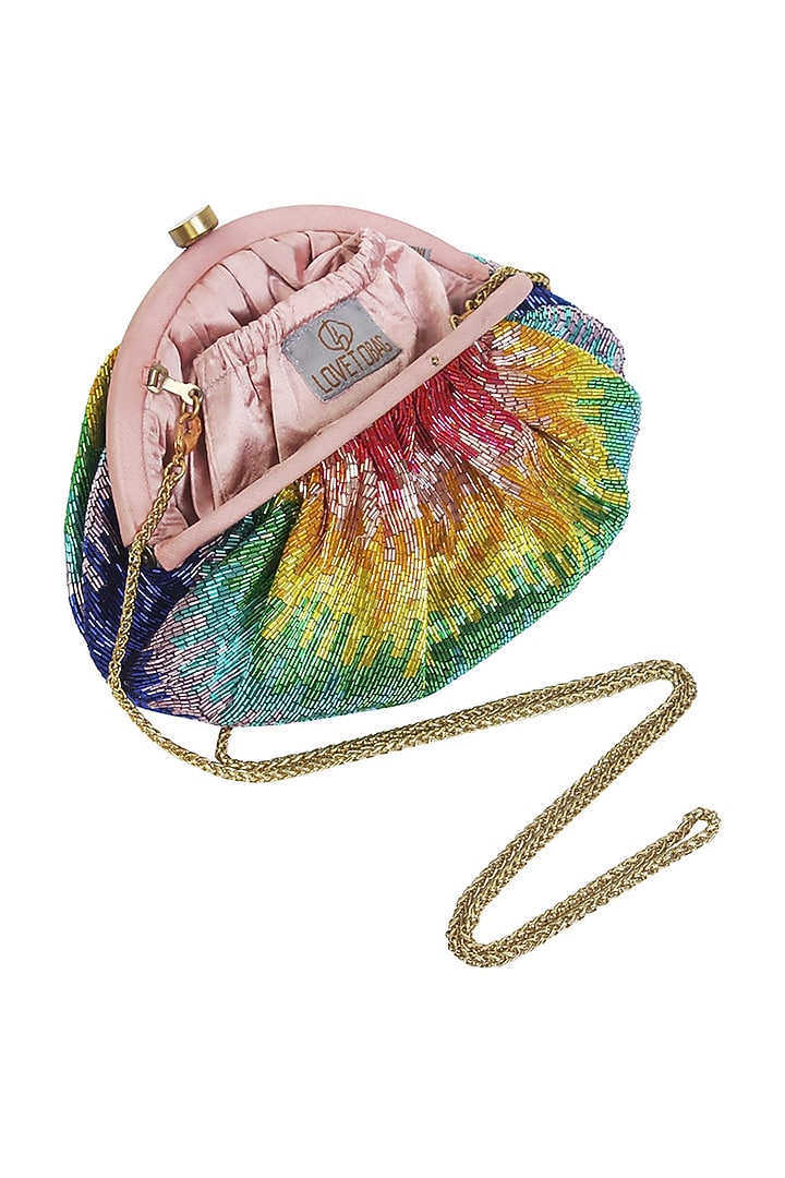 Multi-Colored Satin Hand Embroidered Pouch by Lovetobag at Pernia's Pop Up Shop