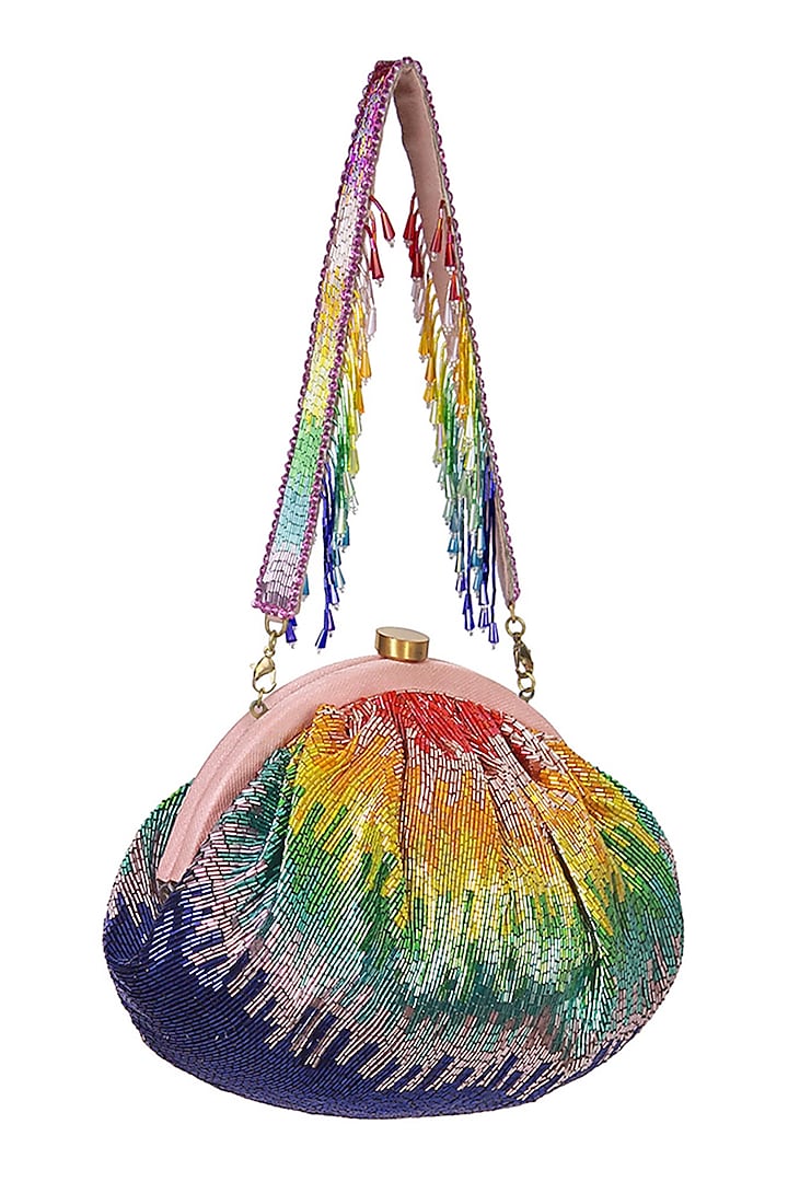 Multi-Colored Satin Hand Embroidered Pouch by Lovetobag at Pernia's Pop Up Shop