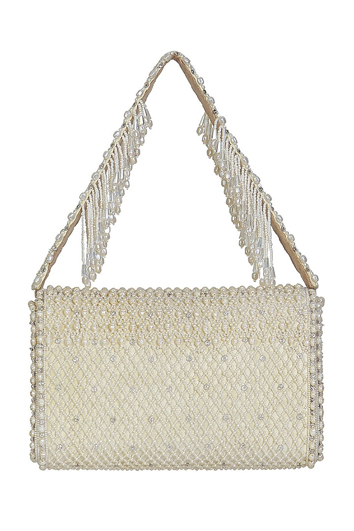 White Satin Pearl Work Flapover Clutch by Lovetobag at Pernia's Pop Up Shop