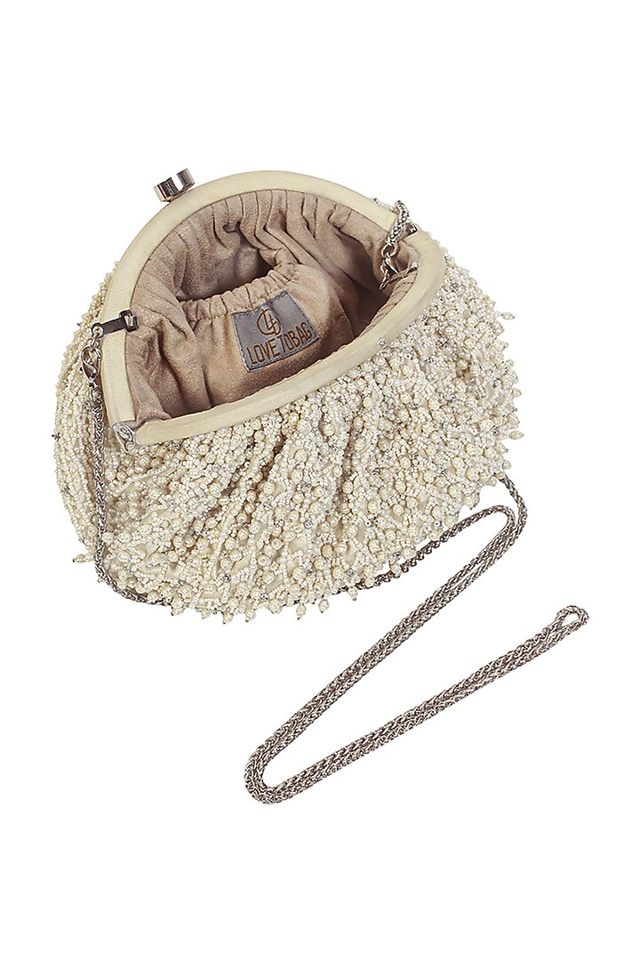White Satin Bead Work Clutch by Lovetobag at Pernia's Pop Up Shop