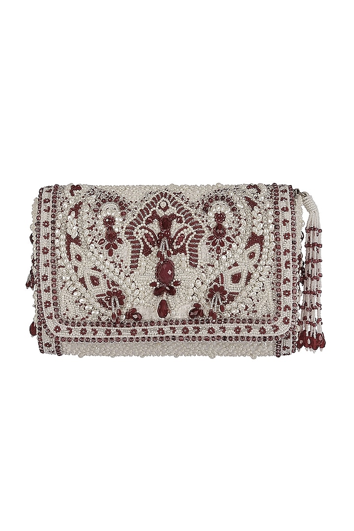 Ruby Red Embroidered Flapover Clutch by Lovetobag