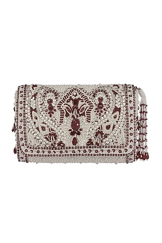 Ruby Red Embroidered Flapover Clutch by Lovetobag